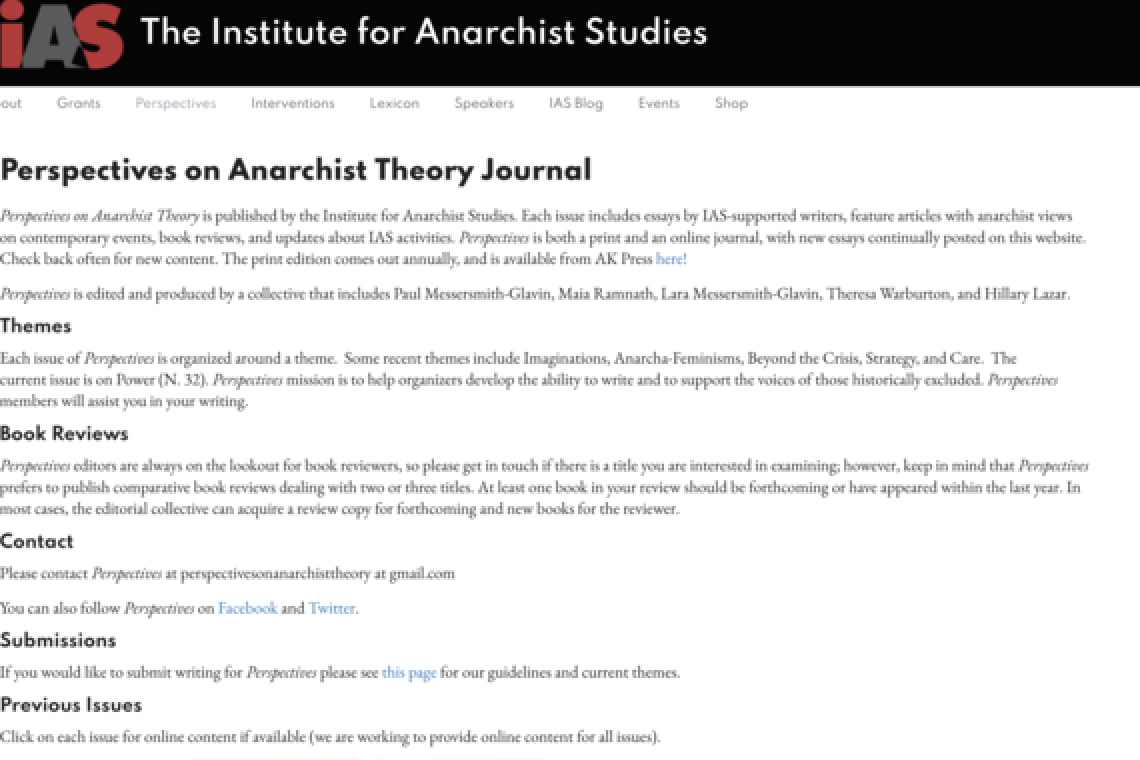 Perspectives on Anarchist Theory Journal. Recepción de artículos